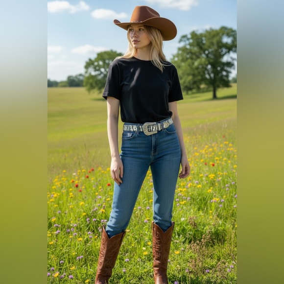 Western Zebra Print Leather Belt with Rhinestone & Studs - Picture 2 of 14